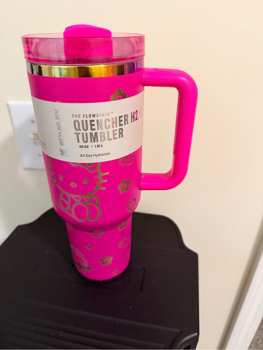 Stanley Bright Pink Travel Tumbler with Gold Accents
